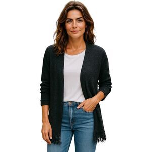 Madewell Fringe Cotton Cardigan Black Women's Sweater